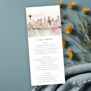 Invitation Menu de mariage à l'aquarelle de Seattle, Washingt