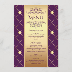 Invitation Menu de mariage avec motif diamant or sur fond vio