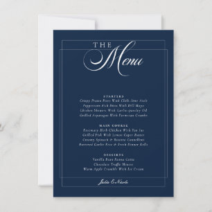 Invitation Menu de mariage classique calligraphié bleu marine