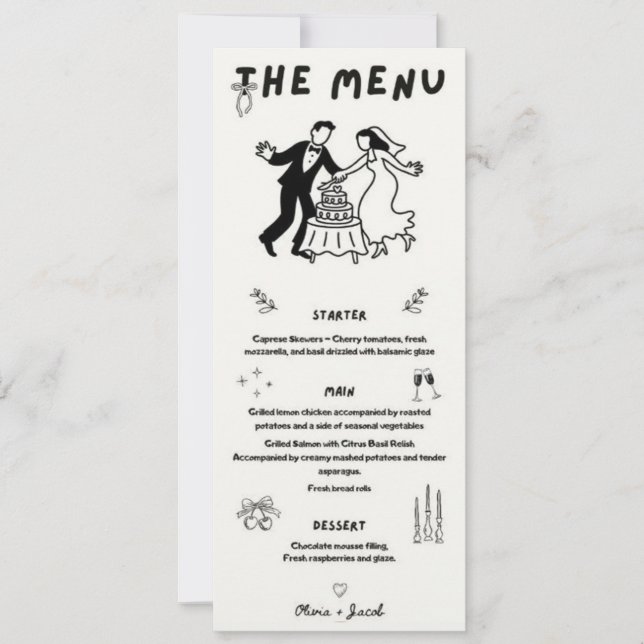 Invitation Menu de mariage – Douce union (Devant)