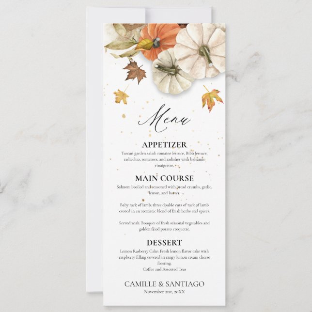 Invitation Menu de mariage élégant d'automne (Devant)