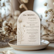 Menu de mariage élégant neutre en ivoire avec arch