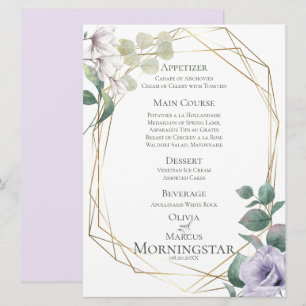 Invitation Menu de mariage   Lavender Peony Green Botanical M