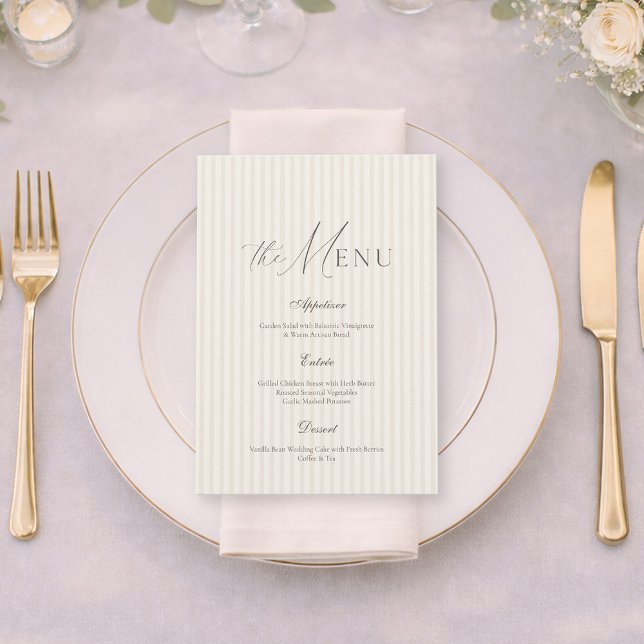 Invitation Menu de mariage neutre avec rayures beige (Créateur téléchargé)