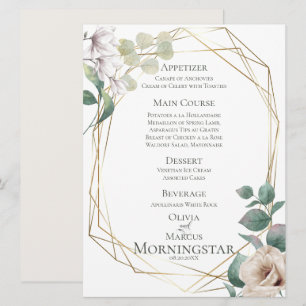 Invitation Menu de mariage   Peonies d'ivoire et Magnolias bl