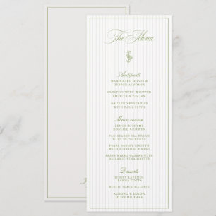 Invitation Menu de mariage rayé vert sauge et beige classique