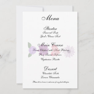 Invitation Menu de mariage romantique aux fleurs sauvages et 