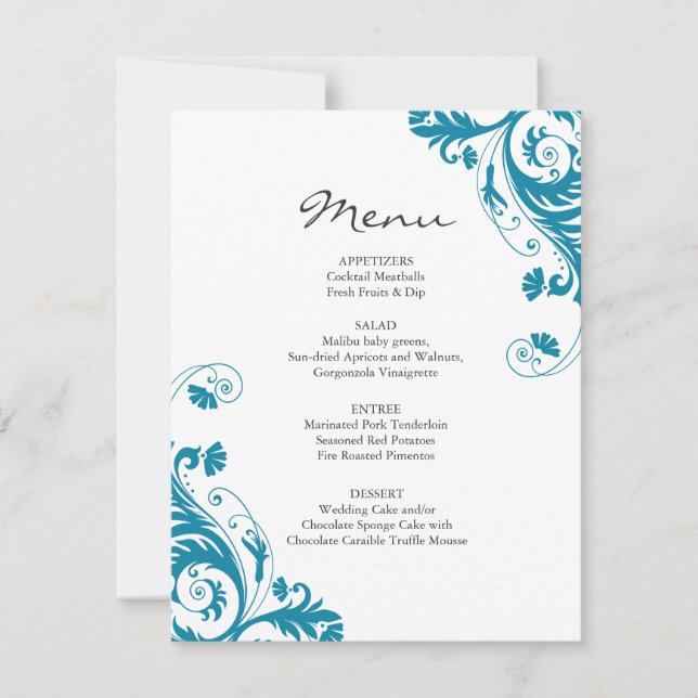 Invitation Menu de mariage sarcelle (Devant)
