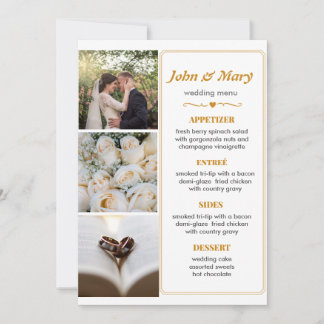 Invitation Menu de mariage simple avec photos