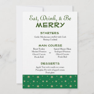 Invitation Menu de Noël Etoiles vertes et dorées