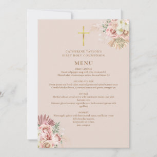 Invitation Menu de Première Communion avec Fleurs d'Herbe des