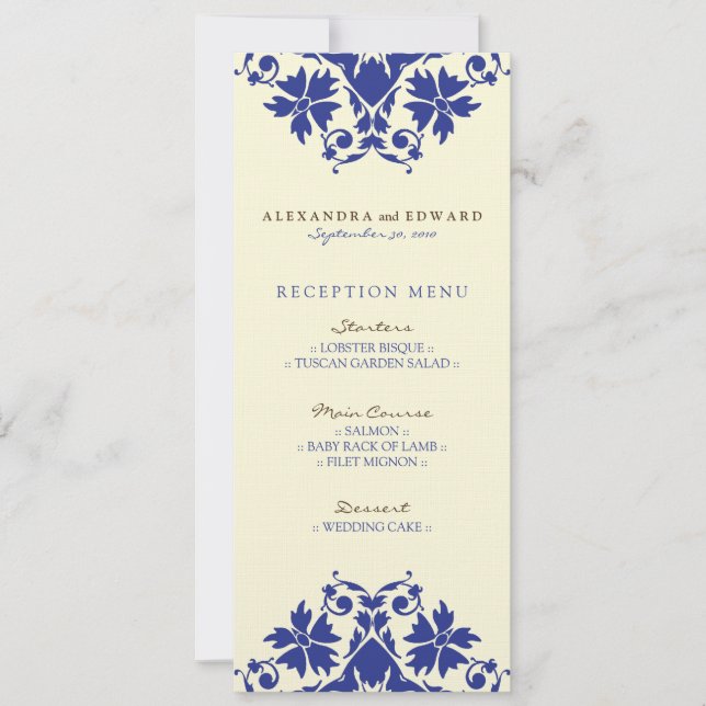 Invitation Menu de réception de mariage avec timbre décoratif (Devant)