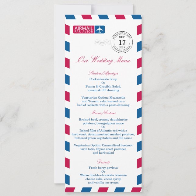 Invitation Menu de réception de mariage par avion (Devant)