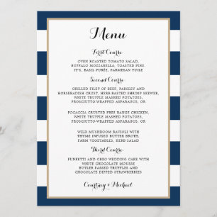 Invitation Menu de réception de mariage rayures bleu marine g