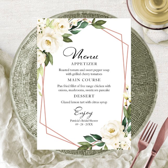Invitation Menu de salle de bain de mariage géométrique verdu (Créateur téléchargé)