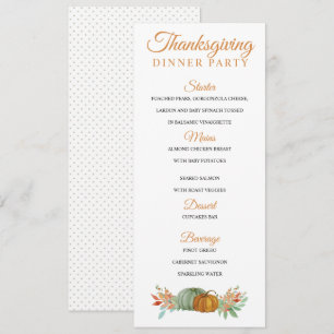 Invitation Menu Dîner d'automne du Thanksgiving Citrouilles