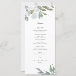 Invitation Menu Dîner Floral Bleu Dusty