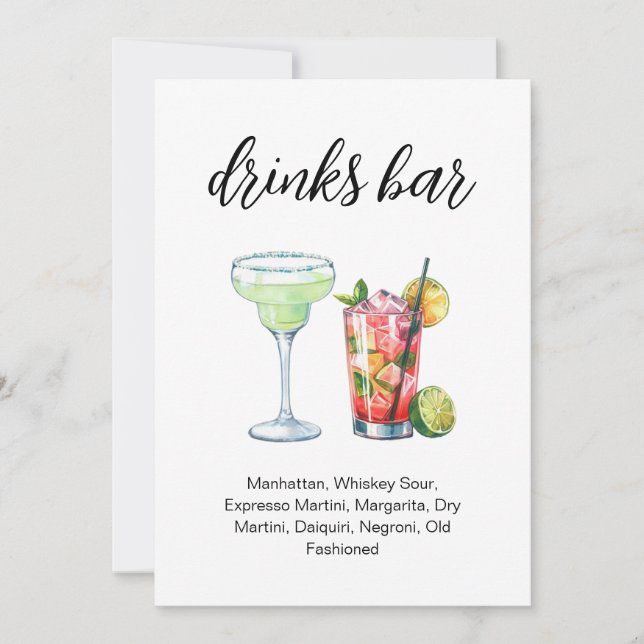 Invitation Menu Drinks Aquarela, Signature drinks (Devant)