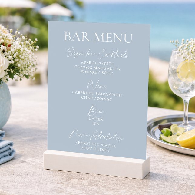Invitation Menu du bar de mariage Bleu poussiéreux (Créateur téléchargé)