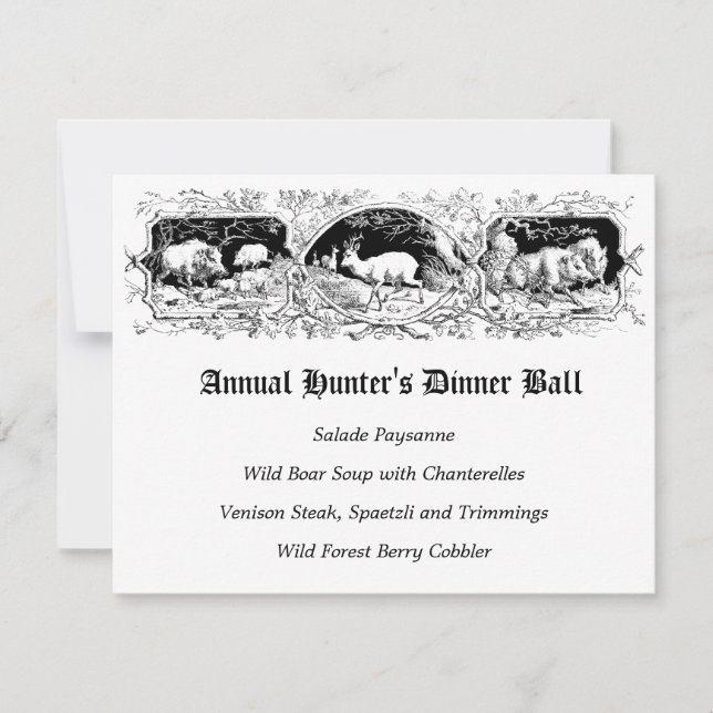Invitation Menu du dîner de jeu de balle de chasseur à l'anci