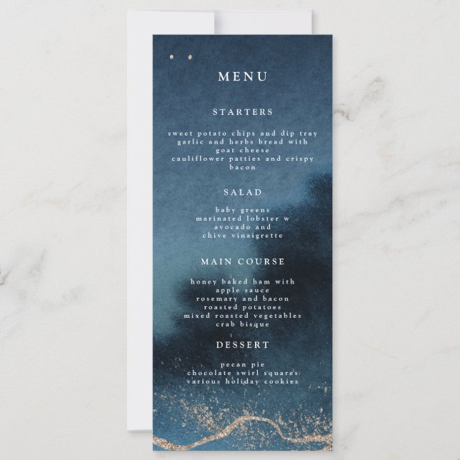 Invitation Menu du dîner Mariage de la nuit bleue (Devant)