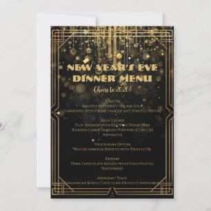 Invitation Menu du Réveillon du Nouvel An Élégant pailleté