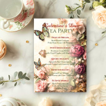 Menu du thé de Galentine du jardin papillon Rococo