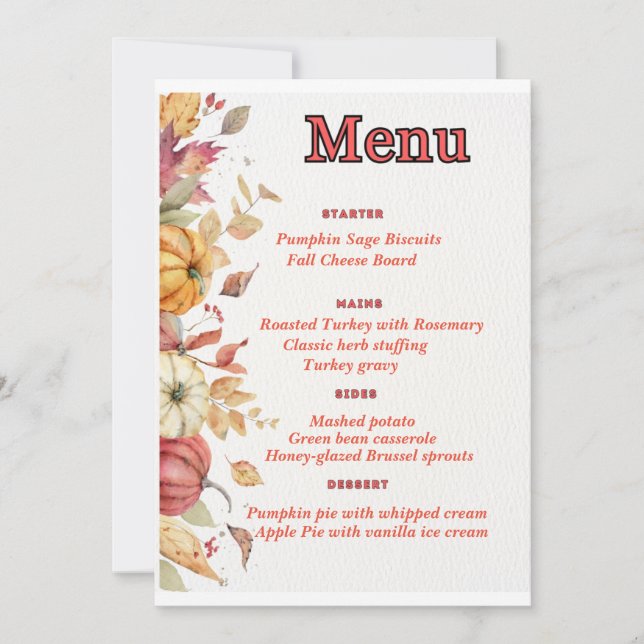 Invitation Menu Élégant Thanksgiving (Devant)