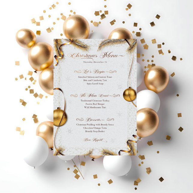 Invitation Menu Festif Gold & White Christmas Diner (Créateur téléchargé)