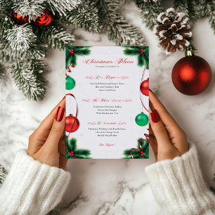 Invitation Menu Festif Red and Green Christmas Dinner Menu