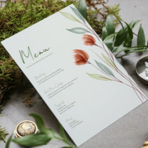 Invitation Menu Fleurs Aquarelle Vert Pastel