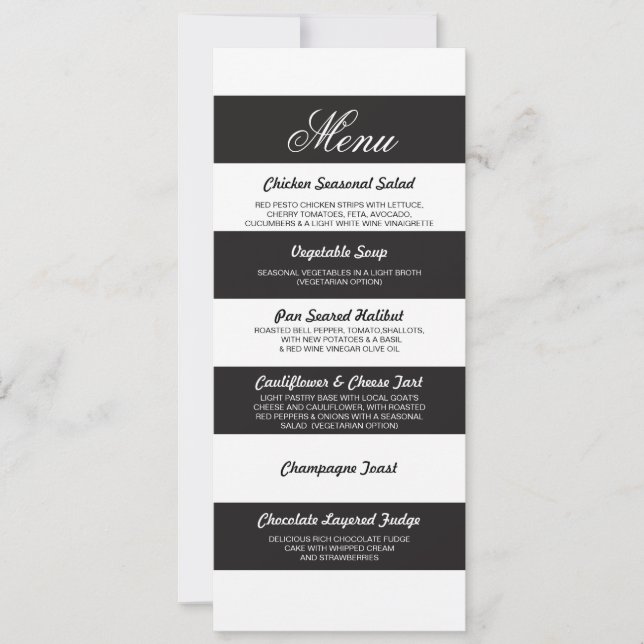 Invitation Menu Floral Blanc Noir Elégant Mariage Réception (Devant)