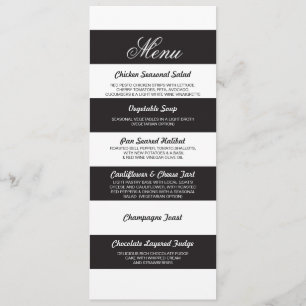 Invitation Menu Floral Blanc Noir Elégant Mariage Réception