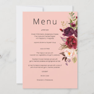 Invitation Menu Floral Marsala Bourgogne et Blush - Rose 2