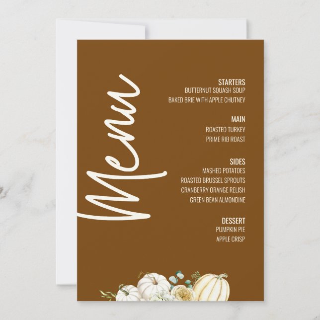 Invitation Menu Floral Moderne Dîner Thanksgiving Fall (Devant)
