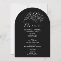 Menu Floral noir et blanc Mariage