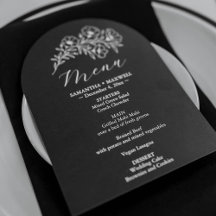 Menu Floral noir et blanc Mariage