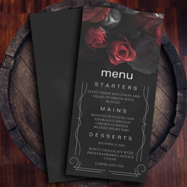 Invitation Menu Flore rouge noir foncé Moody ( burgundy red roses with dark style for added unique decor. #menu #redandblackwedding #dark)