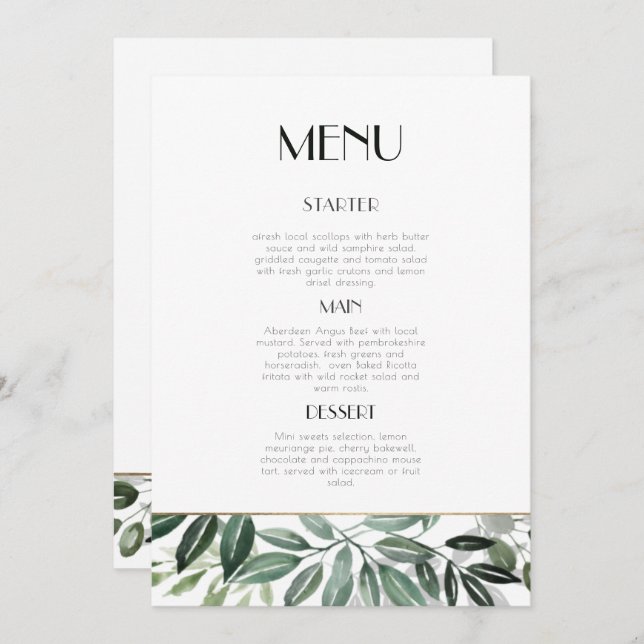 Invitation Menu Forêt d'Emeraude (Devant / Derrière)