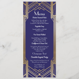 Invitation Menu Gatsby Mariage Réception Navy Art Déco 1920