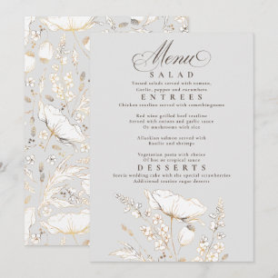 Invitation Menu Gold Fleur sauvage gris et blanc Mariage