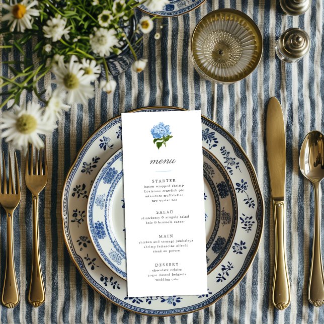 Invitation Menu Grandmillennial Hydrangea Bleue (Créateur téléchargé)