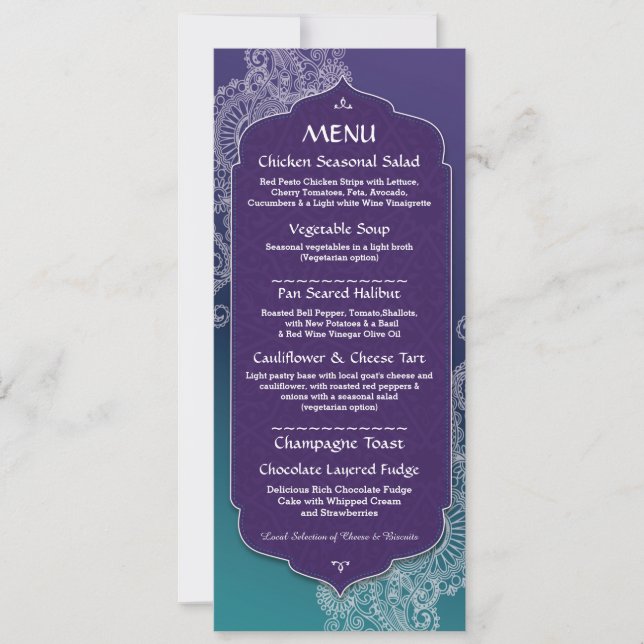 Invitation Menu Henna Style Bijoux Réception de mariage (Devant)
