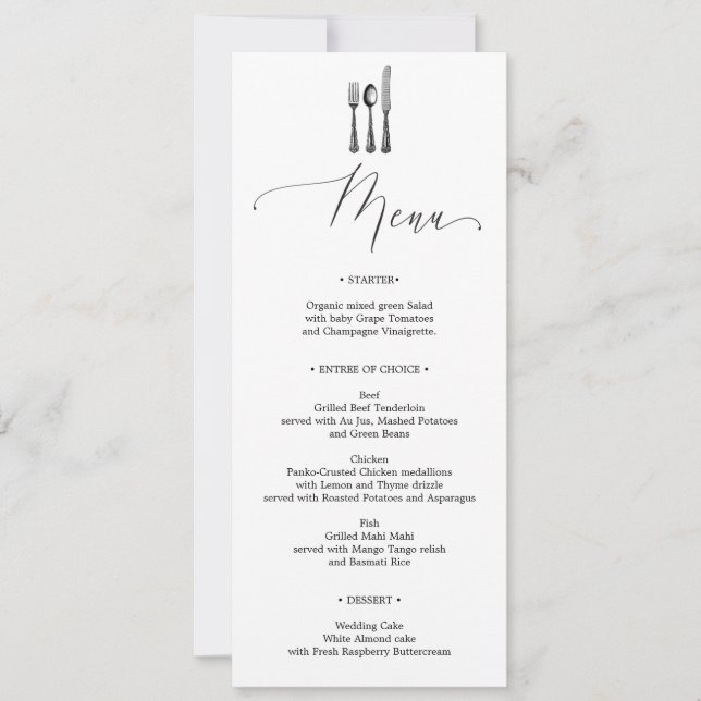 Invitation Menu mariage - Argent - Fourche - Menu (Devant)