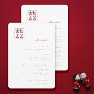 Invitation Menu Mariage chinois moderne Double Happiness