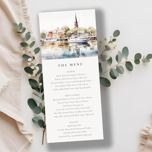 Invitation Menu Mariage d'aquarelle Annapolis Maryland (Créateur téléchargé)