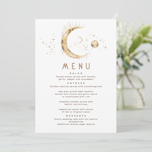 Invitation Menu Mariage de la Lune de nuit étoilée céleste (Debout devant)