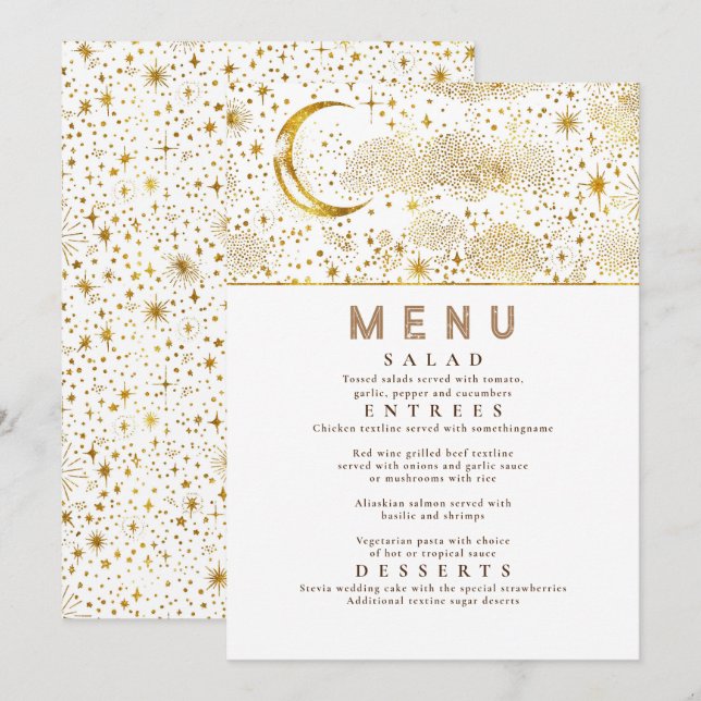 Invitation Menu Mariage de la Lune de nuit étoilée céleste (Devant / Derrière)