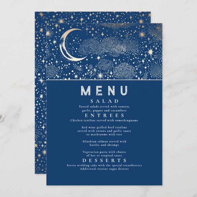 Invitation Menu Mariage de la Lune de nuit étoilée céleste (Devant / Derrière)