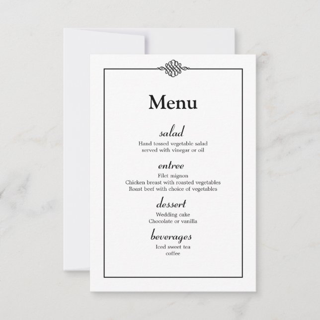 Invitation Menu Mariage noir classique (Devant)